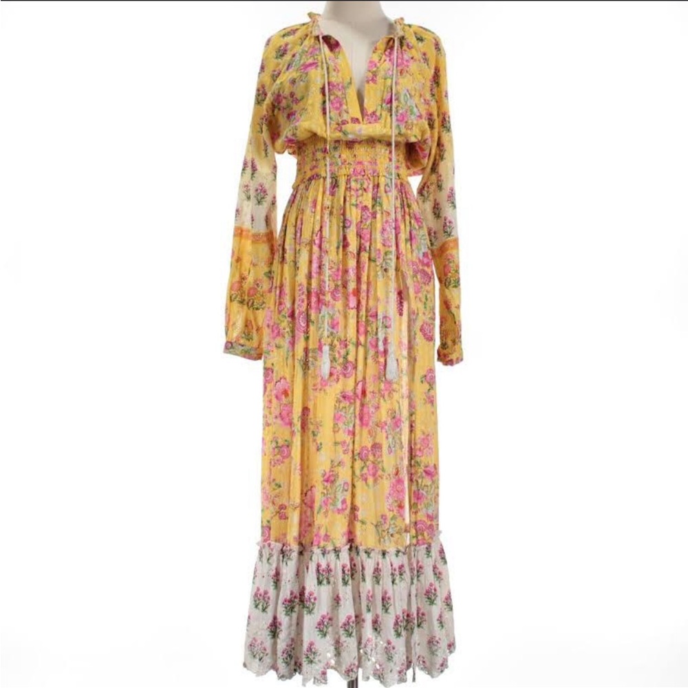HEMANT & NANDITA Yellow and Pink Floral Long Dress
